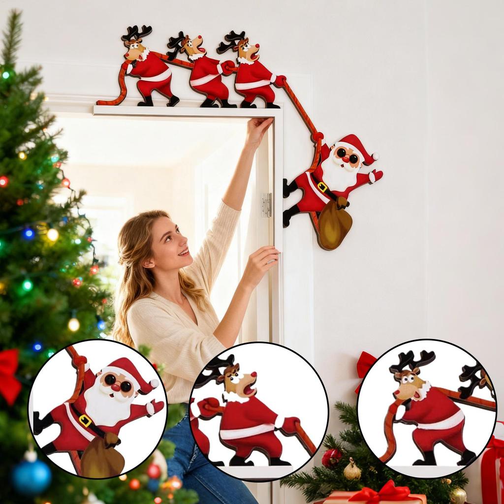 Christmas Door Frame Decoration Double-Sided Wall Sculpture Christmas Door Topper Decoration for Bedroom Living Room Mantel