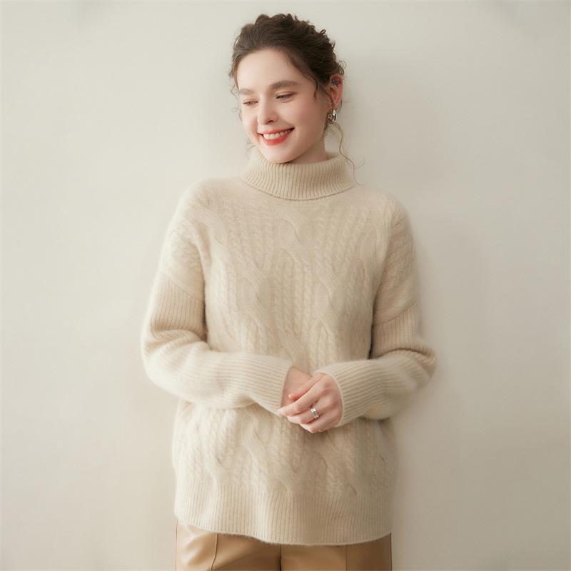 Women's Thick High Neck Cashmere Knit Pullover Sweater