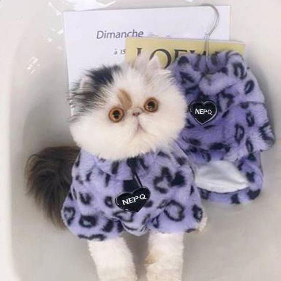 Leopard Print Winter Cat Clothes 2-legged Thickened Warm Soft Lining