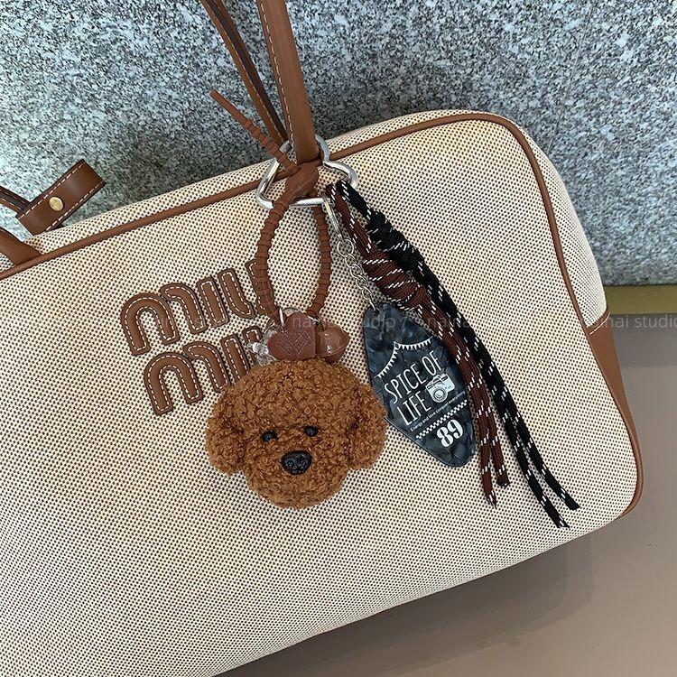Bag Charm Womens Pendants Cartoon Doll Bags Cute Plush Bear Pendants Climbing Ropes Car Keychains Trendy Funny Khaki For Girl