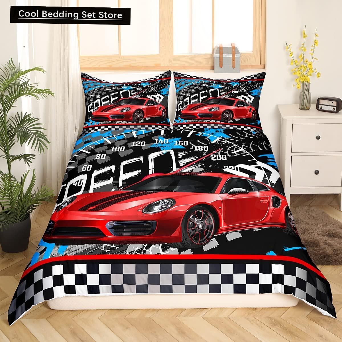 Housse de couette King Queen Voiture de course Ensemble de literie Sports extrêmes pour garçons Housse de couette 3D Cool Compteur de vitesse Housse de couette douce en polyester EU single(135x200cm)