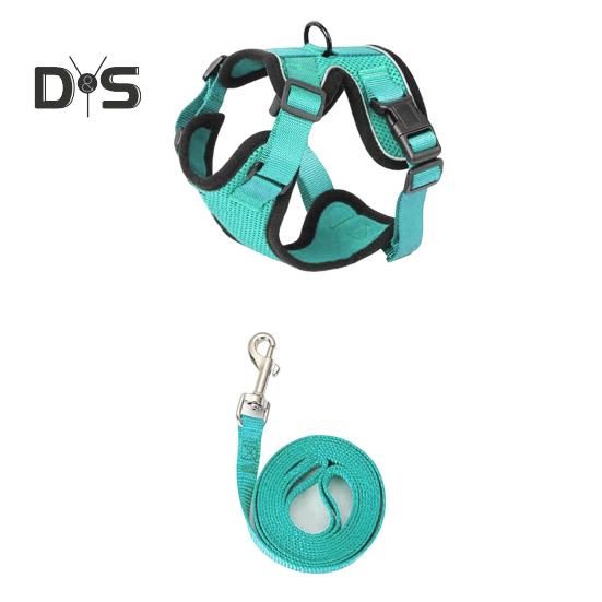 

Кошачья шлейка и поводок для прогулок, регулируемый, устойчивый к побегу, жилет для котят, шлейка со светоотражающими полосками для котят средних и больших размеров S циан