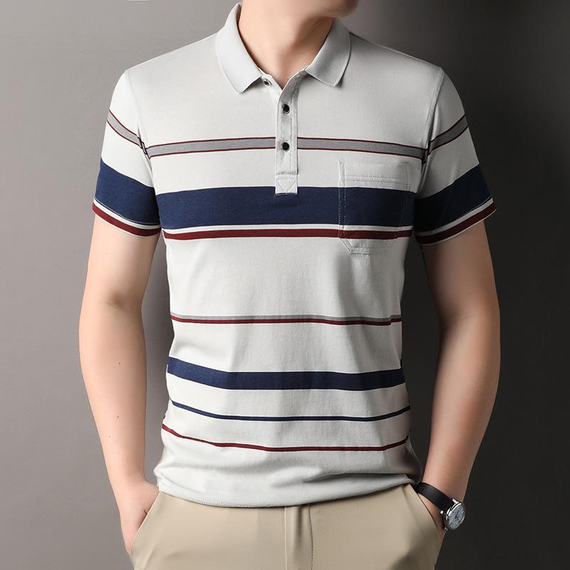 Polo Shirt Men'S Striped Lapel Short-Sleeved Casual Loose Top