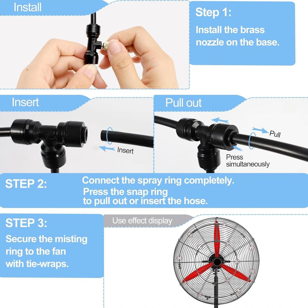 Fan Misting Kit Outdoor Fan Cooling Misting System Portable Outdoor Misters Water Misting Cooling Fan Ring for Outdoor