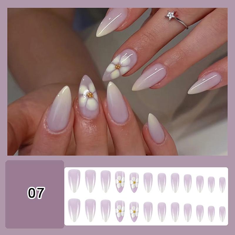 24/30Pcs Medium Fake Nail Set With Jelly Glue Gradient French Press On False Nail Elegantstyle Nails Full Cover Wearing False