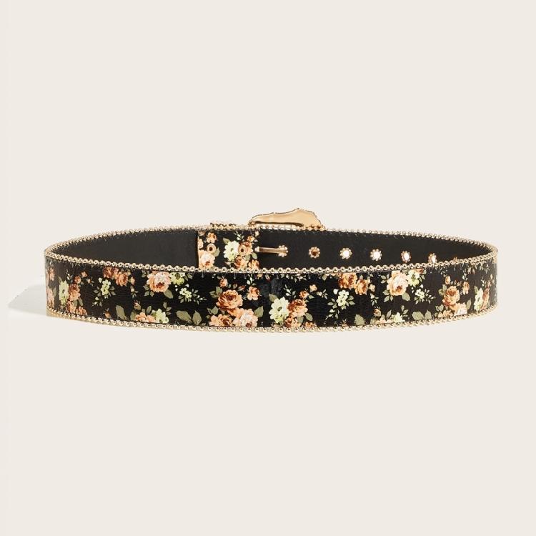 Classical Retro Floral Women's Belt Flexible PU Leather Waist Decoration Sash Adjustable Metal Clasp Everyday Use