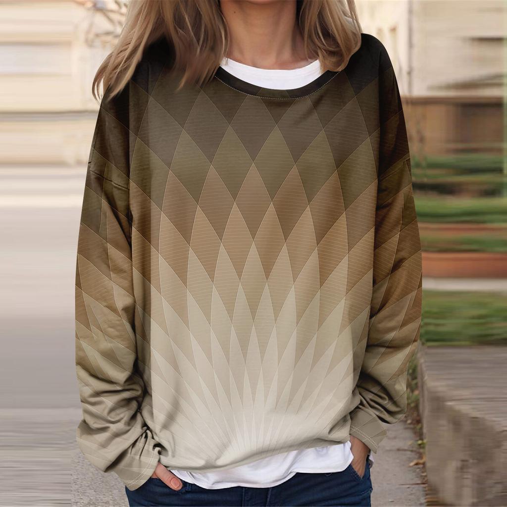 Women's Casual Fashion  Vintage Printed Long Sleeve O-Neck Sweatshirt Layer Pullover Top