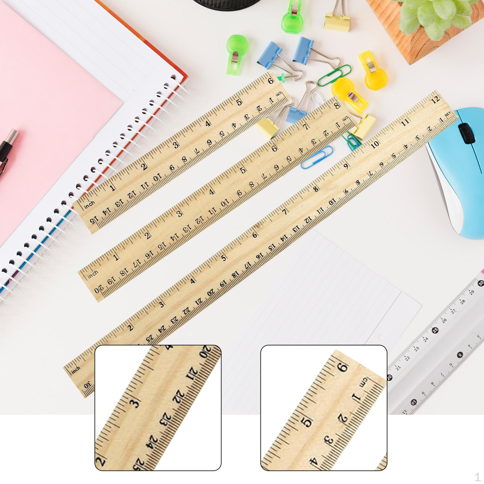 

3x Wooden Ruler Measuring Drafting Rulers 15cm 30cm 20cm,Easy to Read Markings,Straight