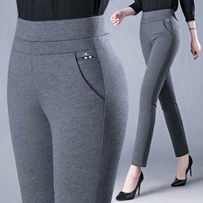 Spring Autumn Elegant High Waist Casual Stretch Slim Middle Aged Women Trousers Ladies Fashion All Match Black Gray Pencil Pants