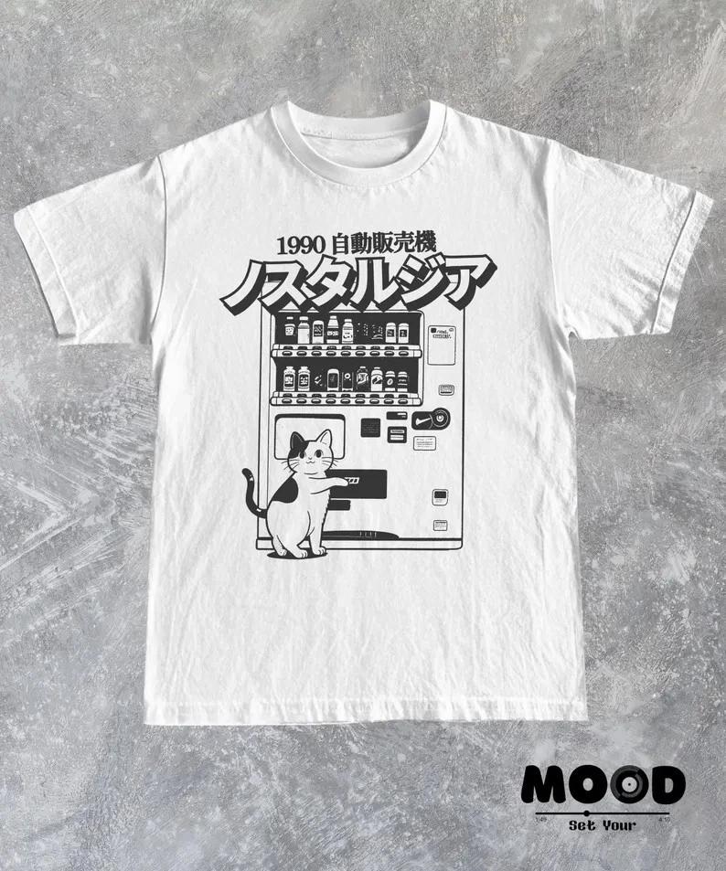 Retro Japan Cat Vending Machine Shirt, 90s Anime Tee, Harajuku Japanese XXXL