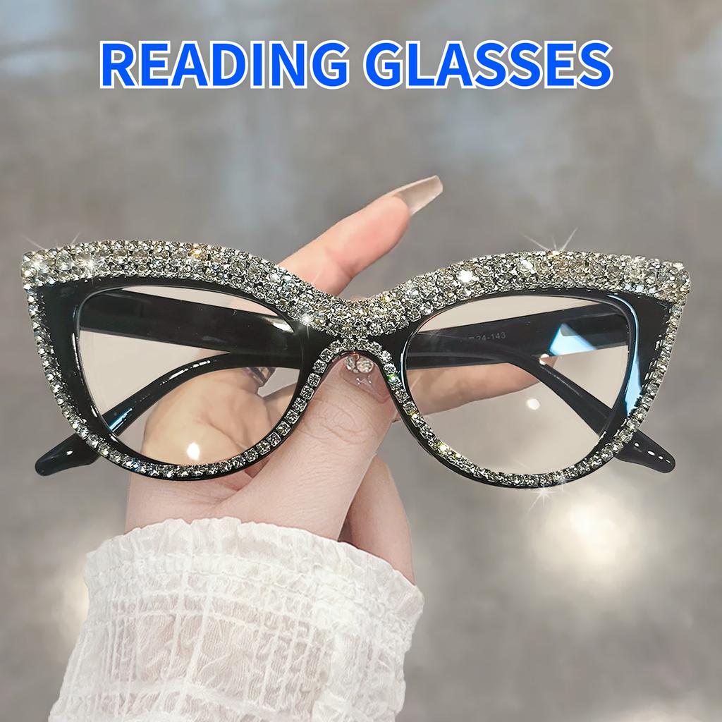 Rhinestone Trendy Reading Glasses for Women Retro Square Cute Sturdy Computer Womens Cat Eye Glasses