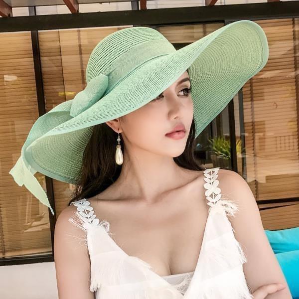 Hat Women's Spring and Summer New Large Brim Straw Hat Summer UV Protection Sun Protection Hat Foldable Bow Sun Hat