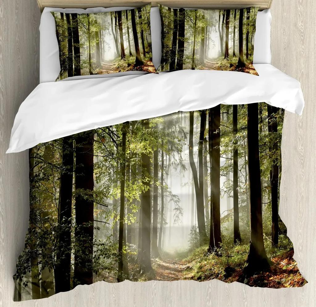 Smoky Mountain Kiefernwälder Grau Baum Naturlandschaft Kunst Bequemer Bettbezug Bettdecke Kissenbezug Bettwäscheset Kinderzimmer