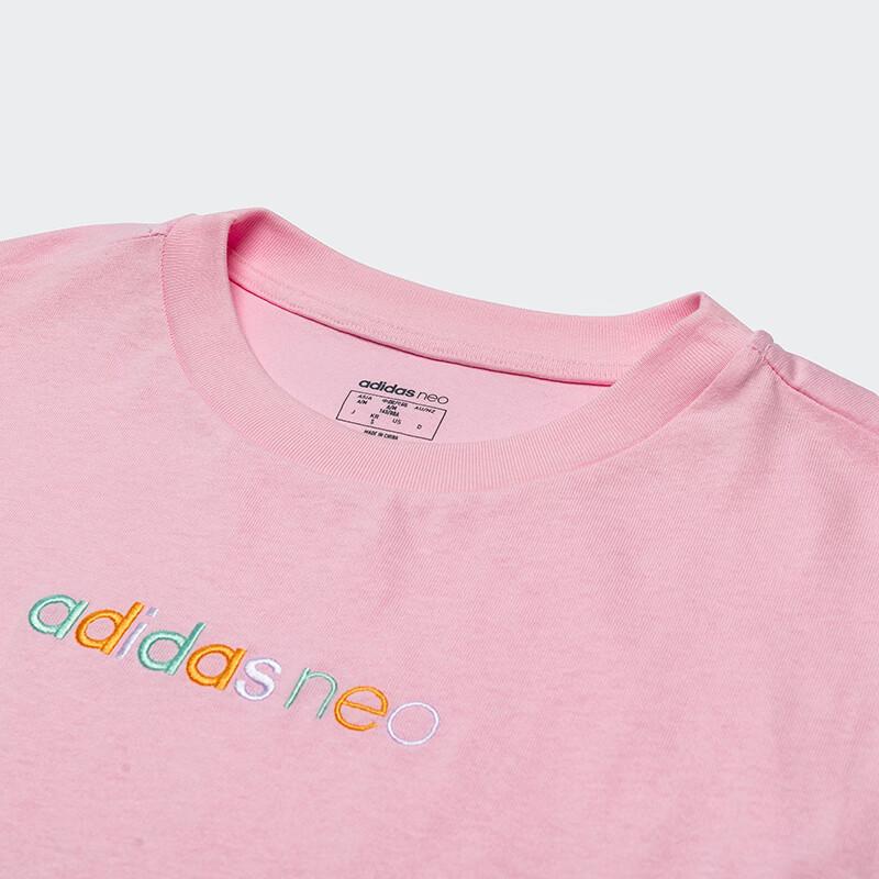 Adidas Solid Color Round Neck Pullover Short Sleeve Raglan T-Shirt Women Tops Pink HB1202