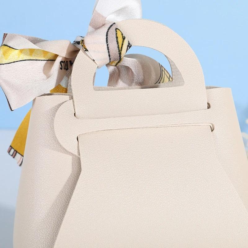 Schleife Band Leder Mini Handtasche Geschenktüten Süßigkeiten Verpackung Box Verpackung Tasche Verteilung Taschen Hochzeitsgeschenk Süßigkeiten Box 5St