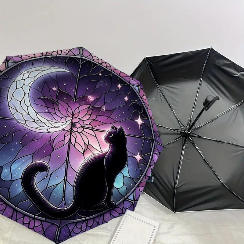 1PC cat moonAutomatic Open/Close Umbrella with Windproof, 8-Rib Sturdy Canopy, Durable Ribs, Fashionable Design1214A