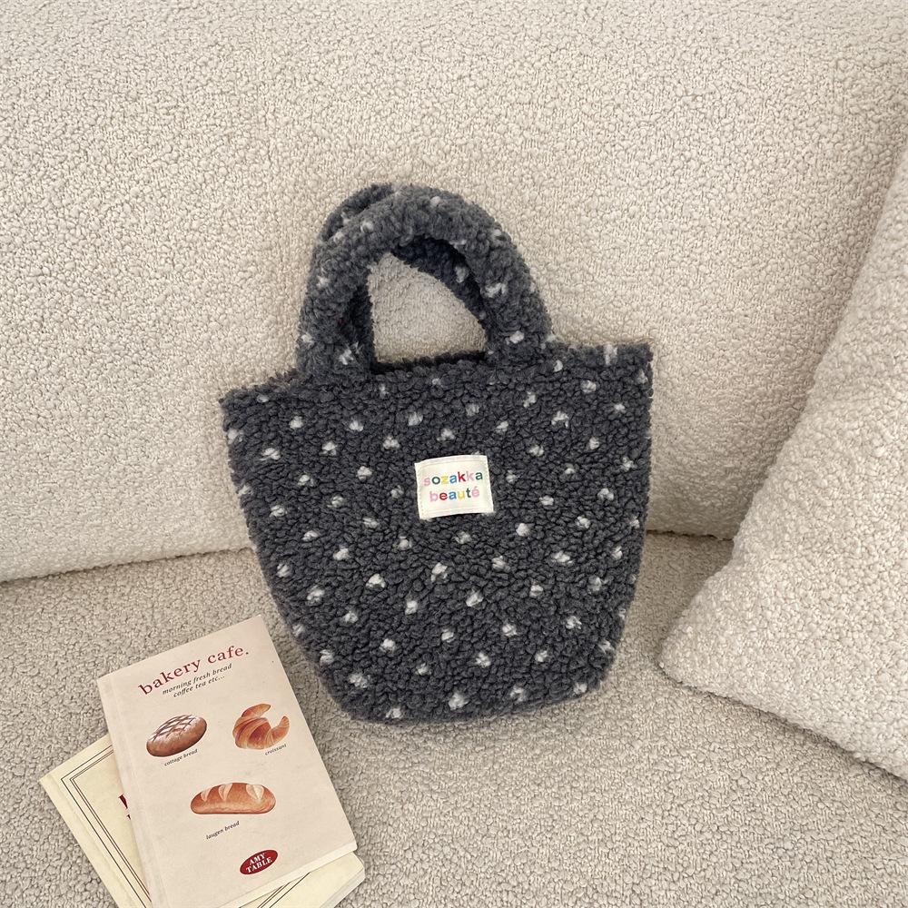 Cute Versatile Plush Women's Shoulder Bags Simple Stripes Female Handbags Fall Winter Ctrast Color Ladies Miscellaneous Bag
