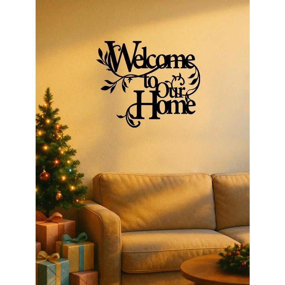 Wrought Iron Welcome Sign for Home Wall Decor Christmas Porch Living Room Hanging Plaque Metal Art Craft Garden Yard Gate Ornament