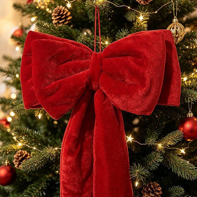 Samt Handgefertigt Europa Amerika Stil 34cm*80cm Großformat Vier-Ohren-Schleife Weihnachtsbaum Dekoration Festliches Band Ornament