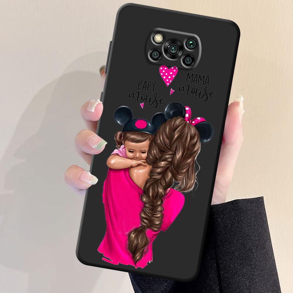 Black Brown Hair Girl Phone Case for Xiaomi Poco X4 F4 C40 M4 5G F3 GT M3 X3 NFC X3 Pro F1 X4 Pro X3 GT X4 GT Silicone Cover