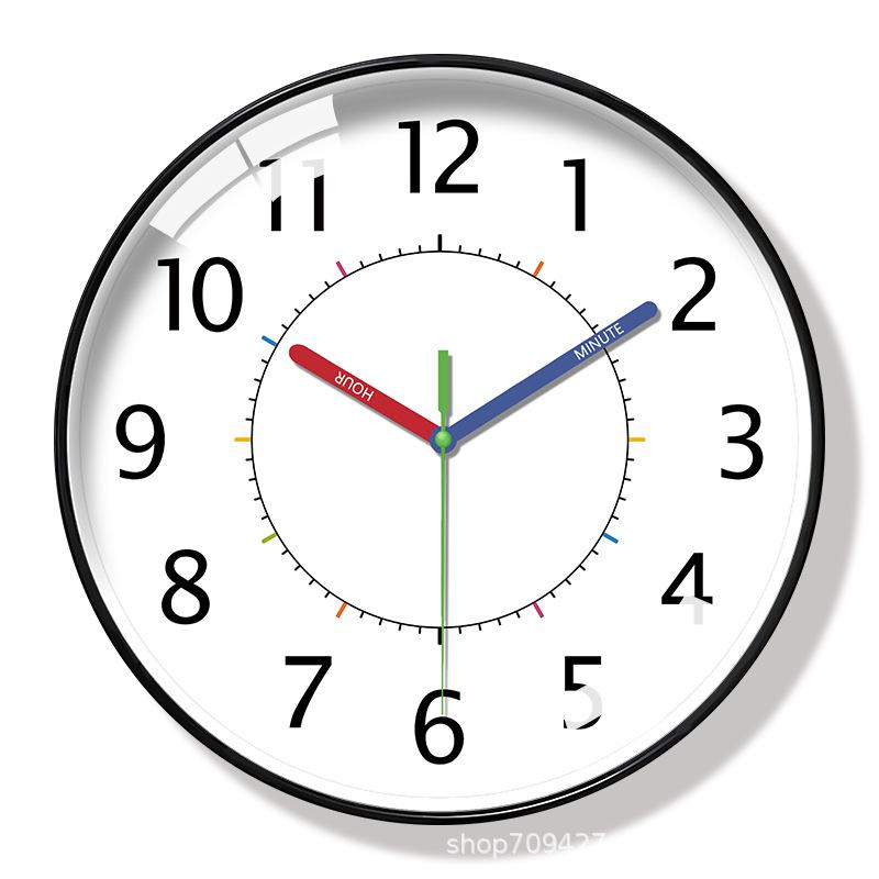 Colorful Digital Plastic Glass Teaching Wall Clock Living Room Bedroom Kitchen Home Decoration Silent Quartz Clock Holiday Gift (No Battery)