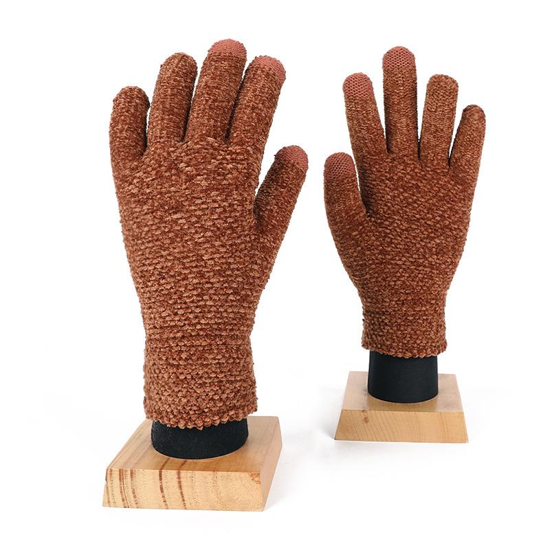 Chenier gloves women's winter outdoor cold and warm knitted gloves adult five-finger gloves men