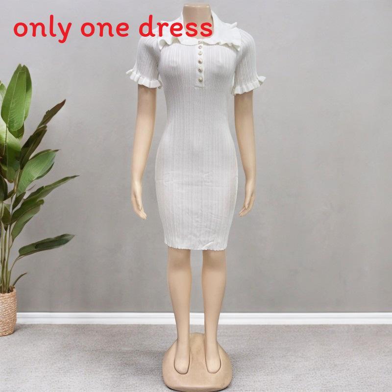 Vintage French Style Knit Dress With Puff Sleeves For Summer Casual Wear