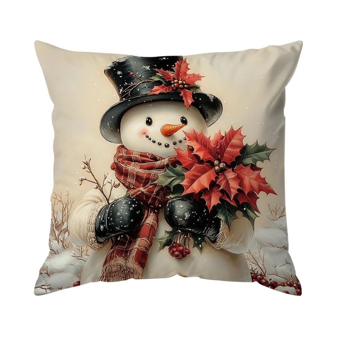 

Retro Christmas illustration Cushions Pillowcase Polyester Cushion Cover Throw Pillow Sofa Decoration Pillowcover Home Decor 450mm*450mm