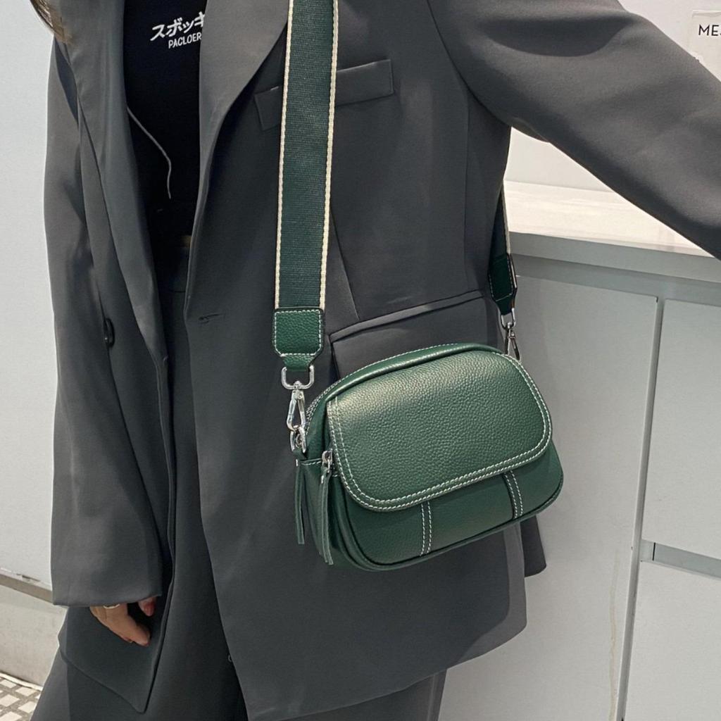 Genuine Leather Women's Crossbody Bag - High-End Small Round Shoulder Bag