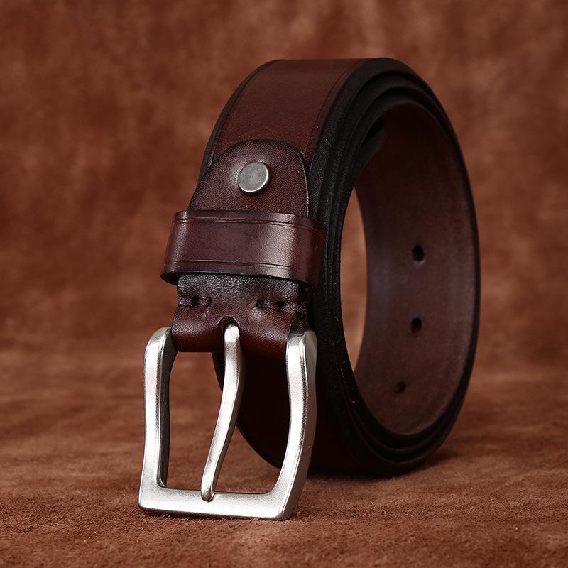 Belt Men's Beaded Decoration Fashion Trend Vegetable Tanned Full-Grain Leather Cowhide All-Match Denim Casual Men's Leather Belt