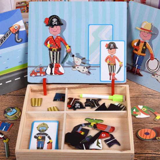 Magnetic Block Puzzle Board Game Educational Logic Thinking Training Facial Feature Vehicle Circus Attire Princess Dressing Wooden Puzzle Matching Toy