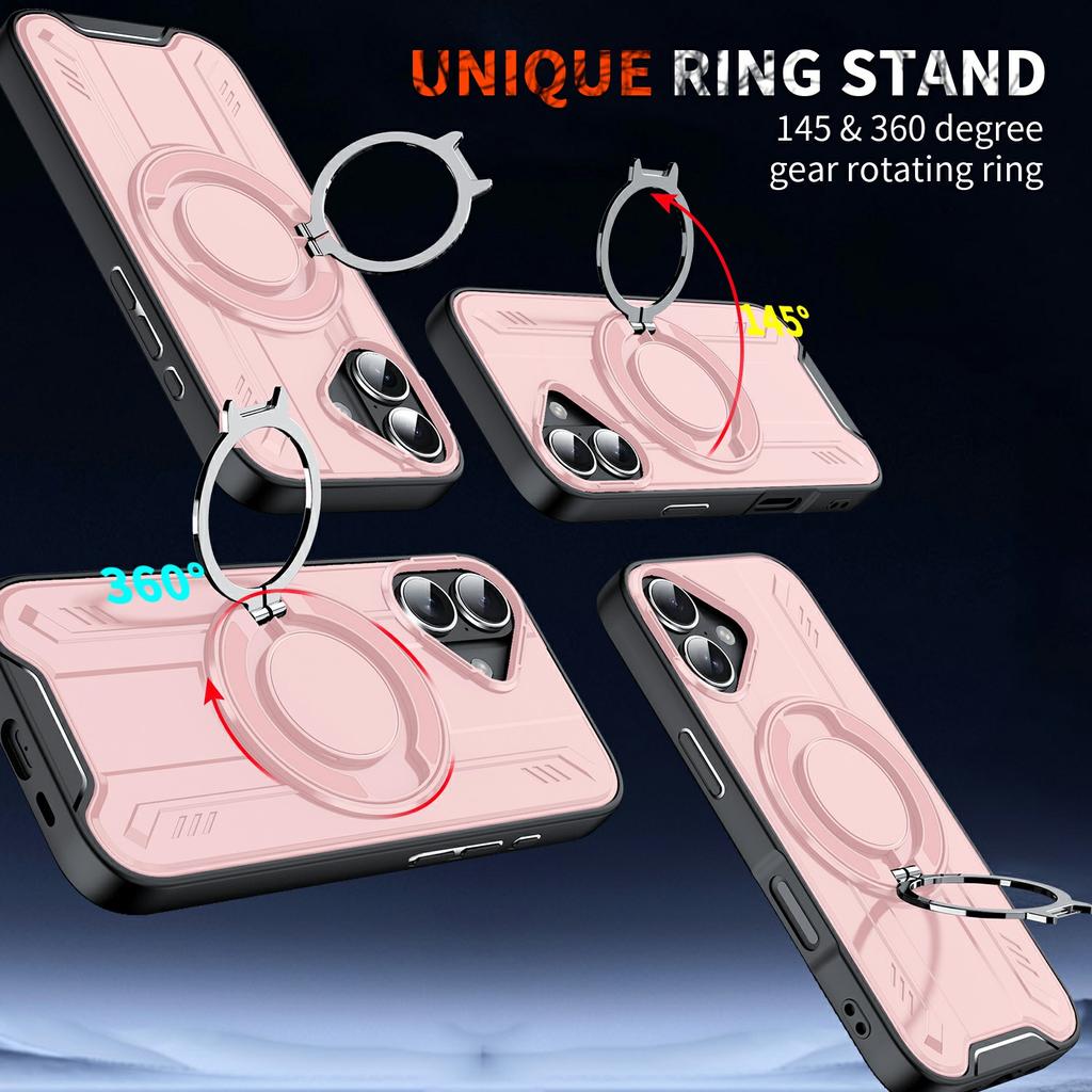 For iPhone 17 Case Compatible with MagSafe Rotating Ring Kickstand PC + TPU Shockproof Phone Cover