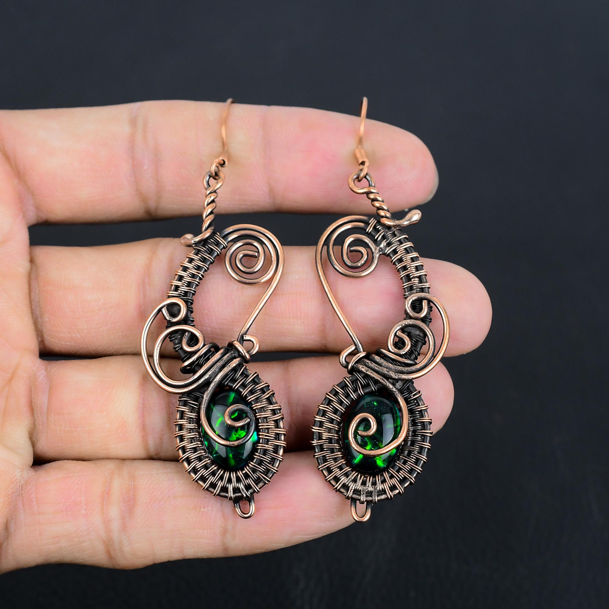 

Серьги с аммолитом, Ювелирные изделия из драгоценных камней, Серьги ручной работы, обернутые медной проволокой 999 пробы, Ювелирные изделия новейшего дизайна 3.07 Inches