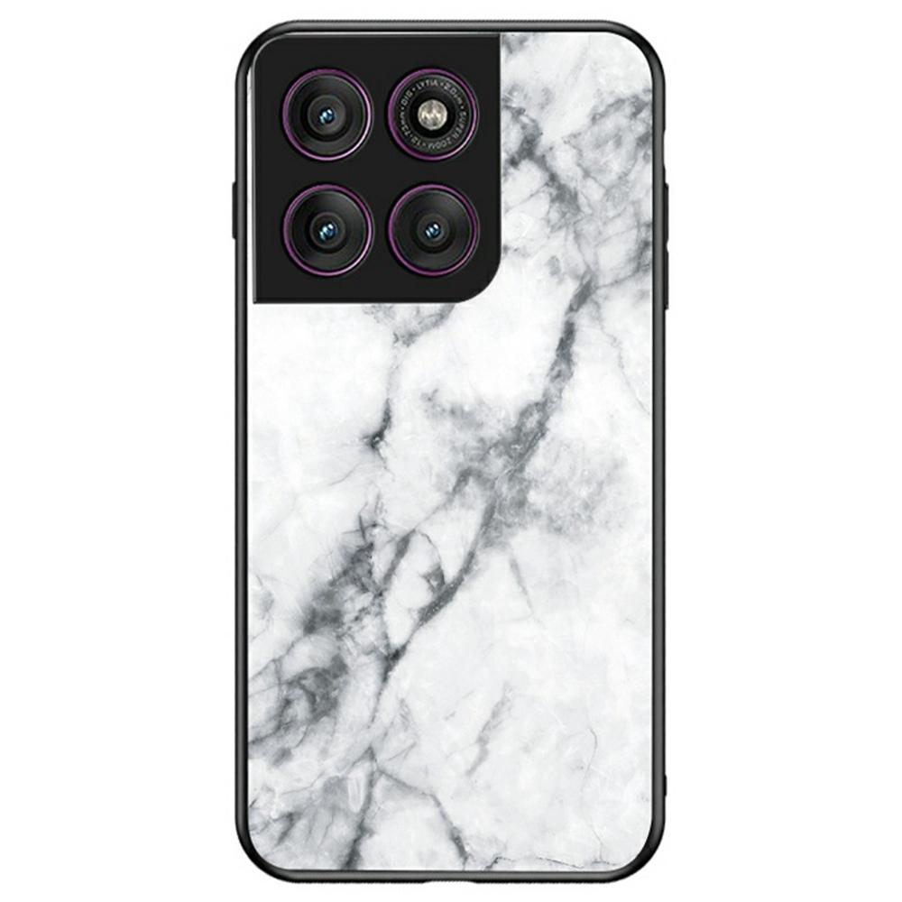 For Motorola Edge 60 Pro 5G Case Marble Pattern Tempered Glass+PC+TPU Protective Phone Cover