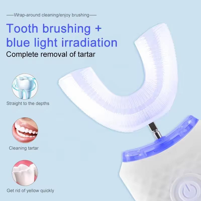 Travel Home Dual Use Whole Mouth Whitening IPX7 360 Degree Cleaning U Shape Ultrasonic Electric Toothbrush With 4 Cleaning Modes