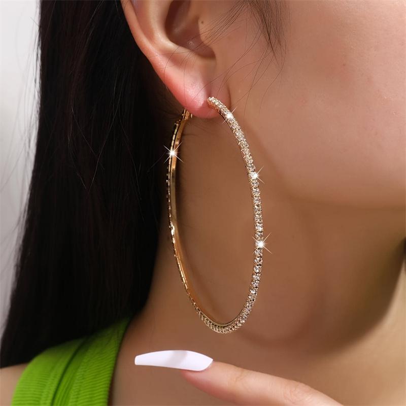 Exaggerated Shiny Crystal Rhine Women's Big Round Earrings exquisite luxury women's Earrings Jewelry Gift