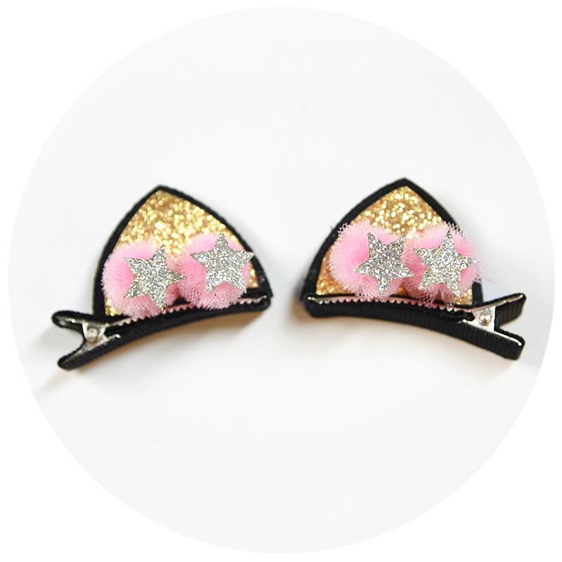 Stereo-sequin Cat Rabbit Ears Clip Cute Kids Bb Pair Clip New Cartoon Bow Top Clip