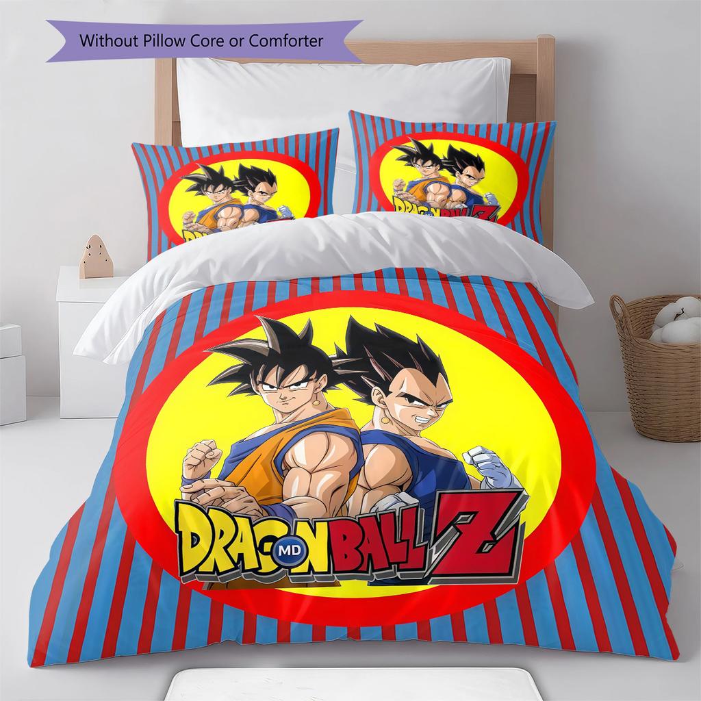 Son Goku Pattern Bedding,Quilt Set Quilt Cover Pillowcase Home Birthday Gift (1 * Duvet Cover + 2 * Pillowcase, Without Core)