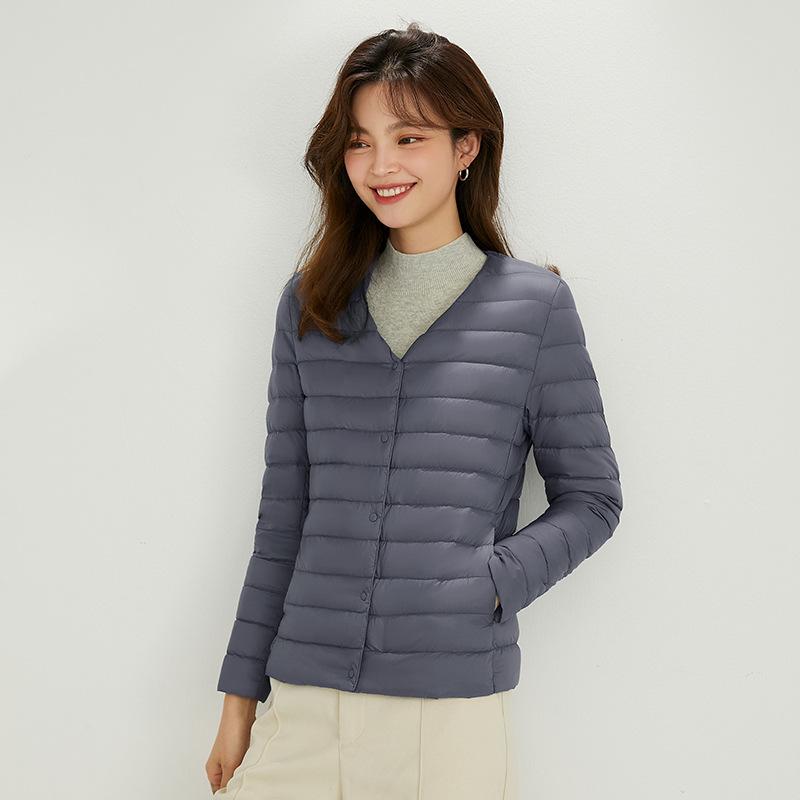 Autumn and Winter New Light Down Jacket Women's Round Neck Change V-neck Liner Long Sleeve Collarless White Duck Down Short Coat Tide