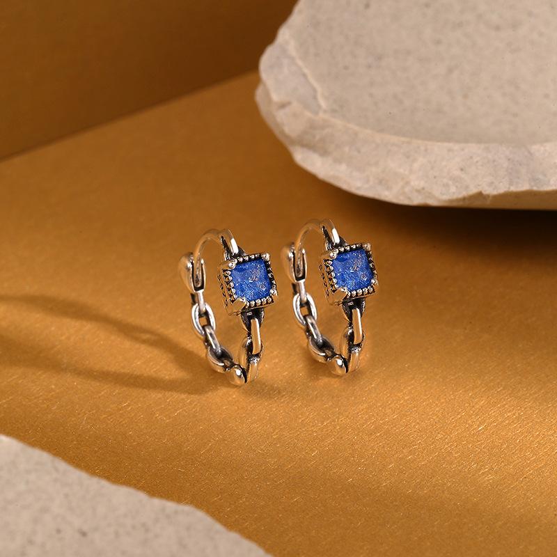 

Ins Cold Wind Colorful Square Zircon Chain Earrings Gender-Neutral Men S And Women S High-End Lamp Luxury Stud Earrings