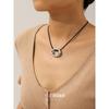 Minimalist O-Shaped Stainless Steel Necklace with Wax Rope Chain - Versatile Circle Design for Women