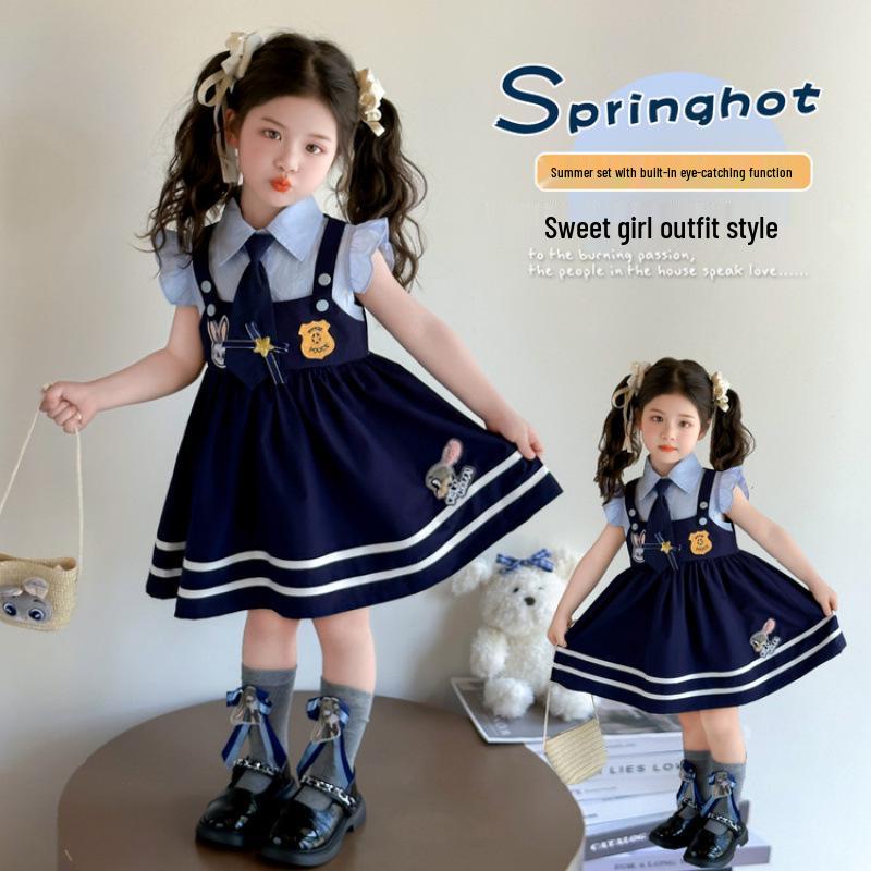 Sukienka Policjantki Królika dla Dziewczynek - Modna Spódnica na Szelkach z Falbankami na Lato 2025, Styl Baby Academy.