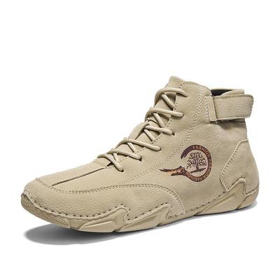 Bottes en cuir cousues à la main pour hommes, chaussures d'automne décontractées en croûte de cuir, bottines