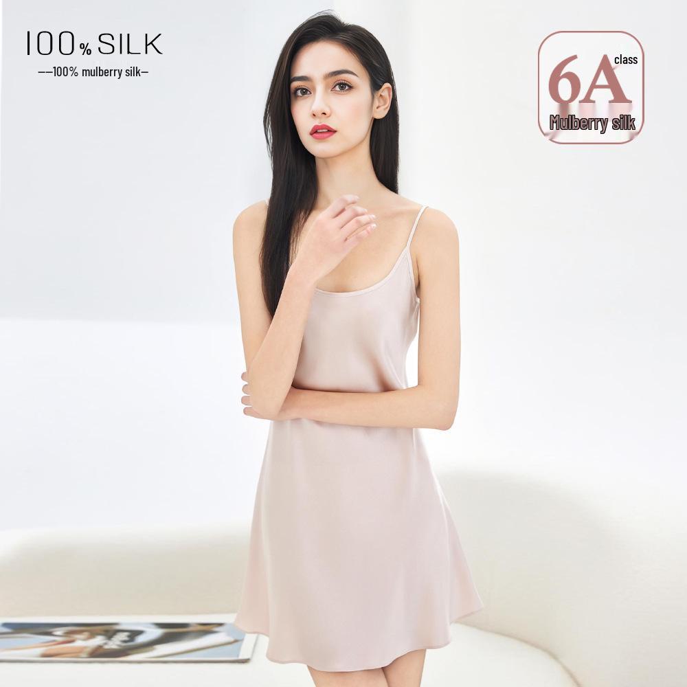

Women s 100% Mulberry Silk Camisole Nightgown - 19 Momme Summer Loungewear Short Skirt L (50-60 kg)