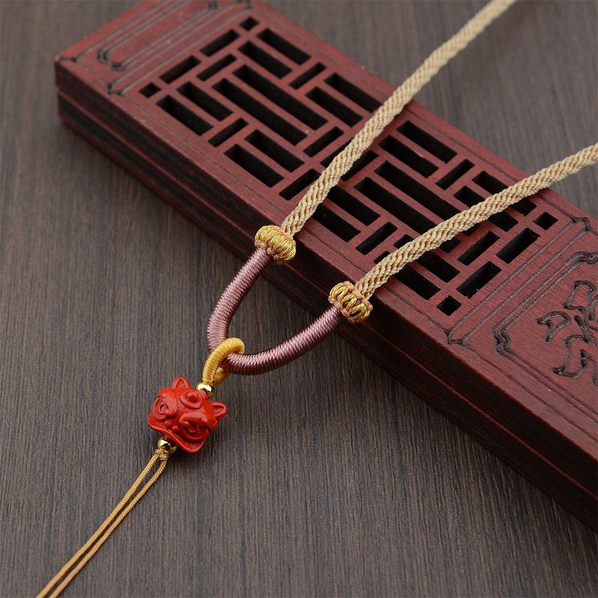 Hand-Woven Cinnabar Waking Lion Necklace Cord for Jade or Agate Pendants