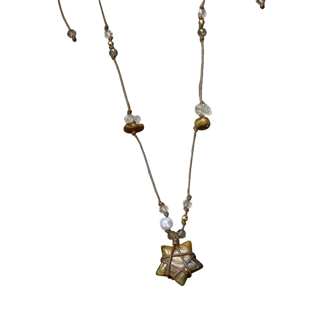 Lucky Star Tiger Eye Stone Beaded Braided Necklace, 2025 New Luxury Minimal Sweater Chain Choker