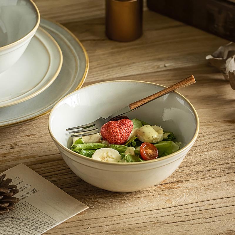 European Retro Ceramic Tableware Beiyu Sheng Series Bowl Set Household Salad Bowl Vegetable Plate Pasta Plate High Value