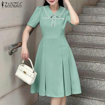 Women Casual Doll Collar Summer Short Sleeve Dress