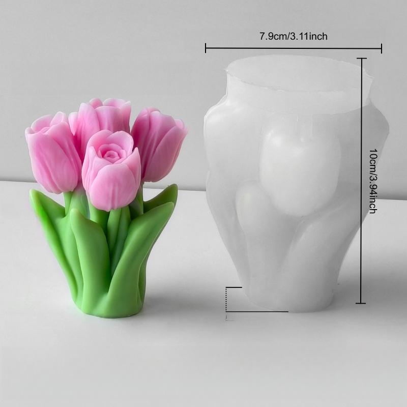 3D Tulip Bouquet Silicone Candle Molds Handmade Lavender Flower Soap Plaster Resin Crafts Mold DIY Chocolate Cake Baking Tools