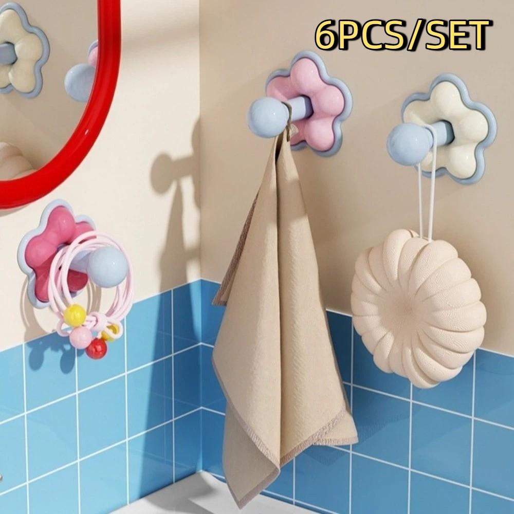 6PCS/SET Plastic No-drill Hook Stable Support Storage Hook Durable Wall Hook Toilet